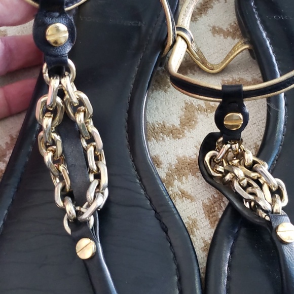 TORY BURCH Black & Gold Leather Sandals Flats - Picture 5 of 5